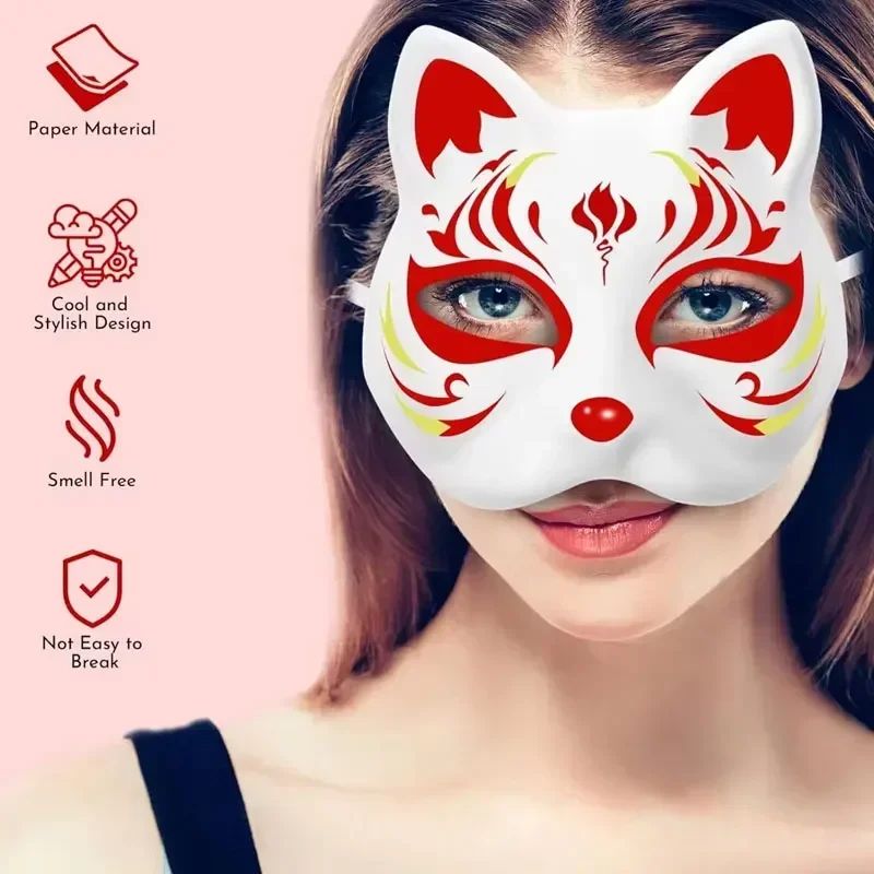 5-50Pcs Cat Fox Mask Halloween Blank Mask Costume for Adults for Holiday Party Role playing accessories
