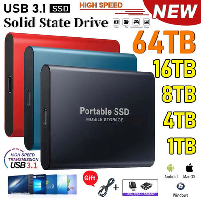 Unidade de Estado Sólido Externa de Alta Velocidade 1TB Disco Rígido Externo Portátil SSD 2TB Disco Rígido Externo SSD Para Laptop Mac