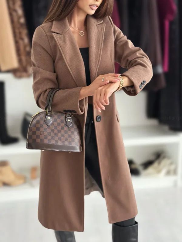 Hot Sale Of The Season Autumn Winter Simple Long Sleeve Solid Color Single Button Woolen Coat Women's Fashionable Elegant Outerw