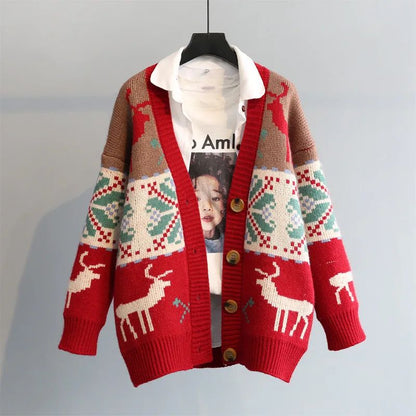 Knitted  Christmas Sweater Knit Sweaters For Men Cardigan Couple Vintage Sweater Cardigans Coat Y2K Jacket Men's Clothing