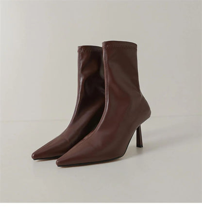 2024 New Autumn Winter Pointed Toe Women Ankle Boots Fashion Zipper Shoes Thin High Heel Women's Morder Short Booties D214