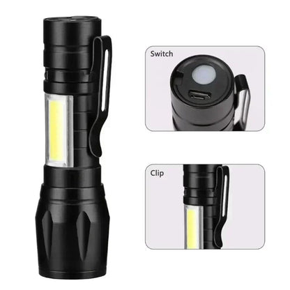Portable Strong Light LED Flashlight Rechargeable Telescopic Zoom Torch Safety Emergency Light for Outdoor Camping Cycling Lamp