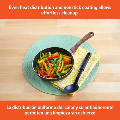 Frigideira Antiaderente Alumínio Pontilhado Utensílio de Cozinha Cabo Ergonômico com Aparência de Madeira Fácil de Limpar Essencial para Cozinhar Multiuso