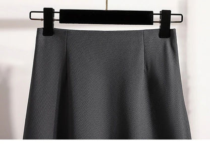 A-Line Mini Skirt High Waist Mid Length Skirts Women's Slimming Black Autumn Elastic Waist Design Solid Color Versatile Skirt