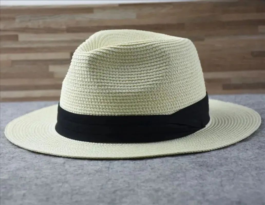 Chapéus de Sol Grandes Oversize para Homens Mulheres Praia Panamá Aba Larga Chapéu de Palha Senhora Chapéus de Sol de Verão Plus Size Chapéu Fedora 55-57cm 58-60cm