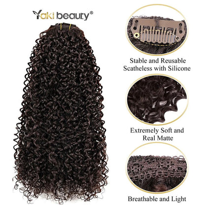 Apliques de Cabelo Cacheado 26'' Trama Dupla 6 Peças/Conjunto Clip-In Cabeça Completa Orgânico Seda Gelo Preto/Marrom 160g