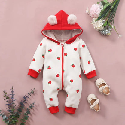 Newborn Baby Romper Love Printed Clothes Hooded Children Girl 0-1 Years Autumn Spring Infant Boy Jumpsuit Outfits 3 6 Months
