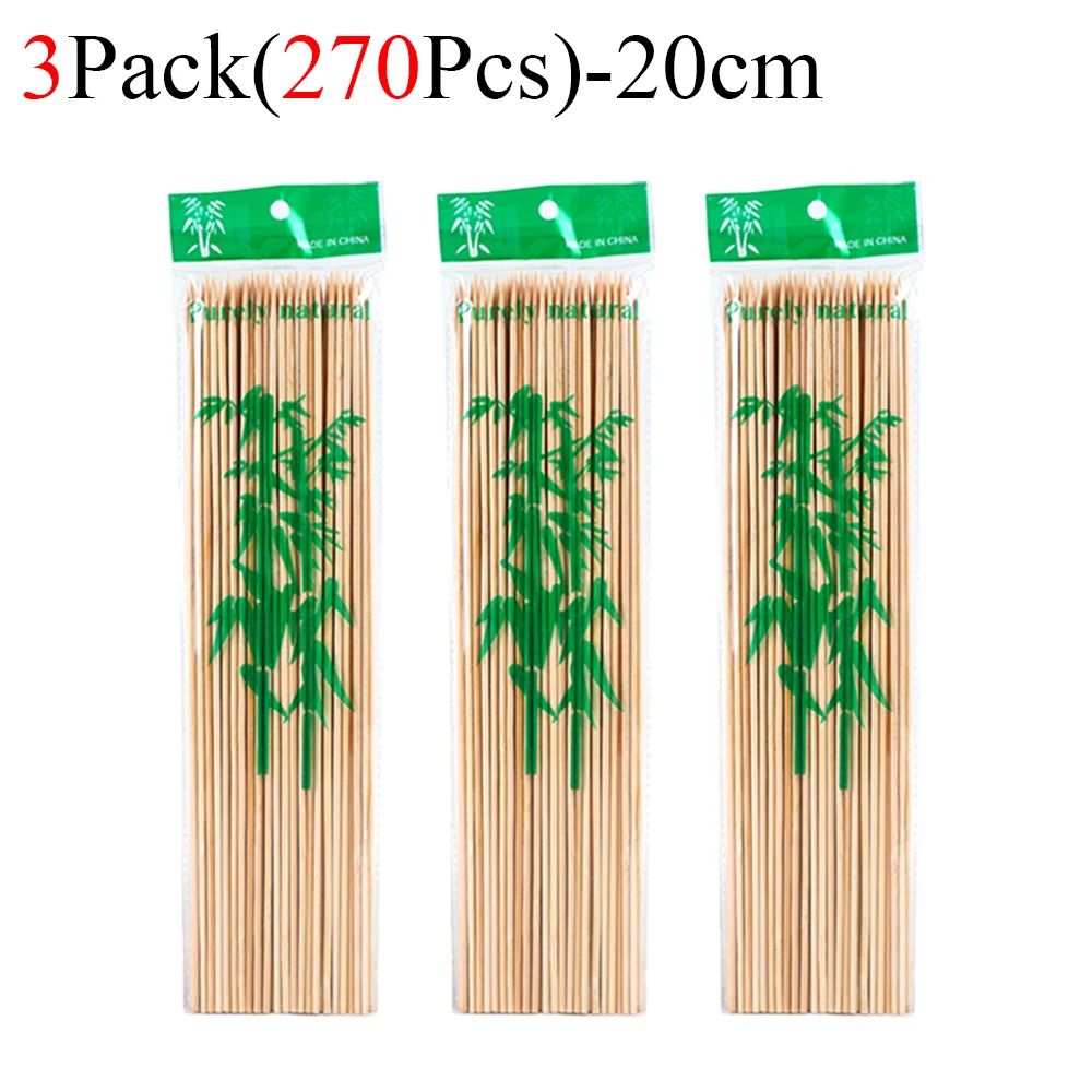 90/450pcs Bamboo Stick Food Grade Bamboo Skewer Sticks Disposable Natural Wood Long Stick Barbecue Fruit BBQ Tools 15/20/25/30cm