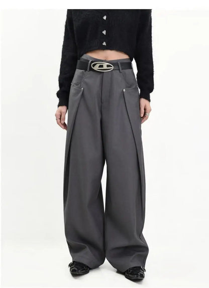 American Style High Waist Draped Suit Pants Women's Spring Autumn Loose Trendy Versatile Wide Leg Casual Floor Length Straight L