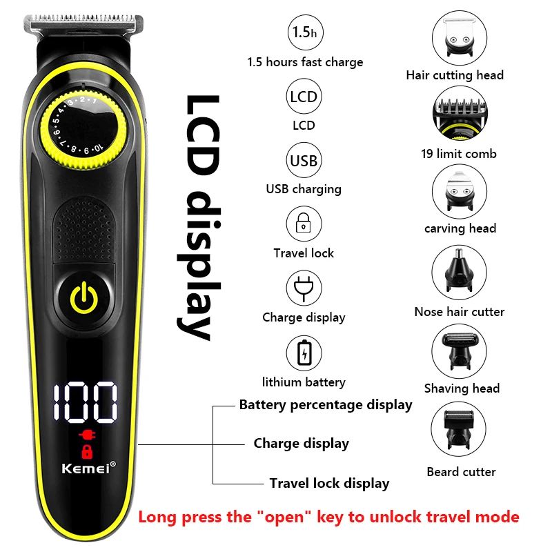 Kemei Electric Hair Clipper Multifunctional Men's Trimmer Electric Shaver Men's Razor Nose Trimmer KM-696 Hair Clipper