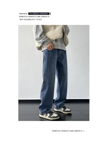 4 Colors Winter Fleece Men's Jeans Baggy Straight Elastic Waist Denim Pants Fashion Korean Thickened Warm Male Thermal Trousers