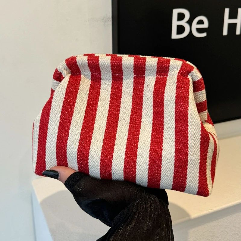 Summer Woven Crochet Striped Women's Handbag Large Capacity Knitted Beach Evening Bag Casual Ladies Colorblock Niche Cloud Bag