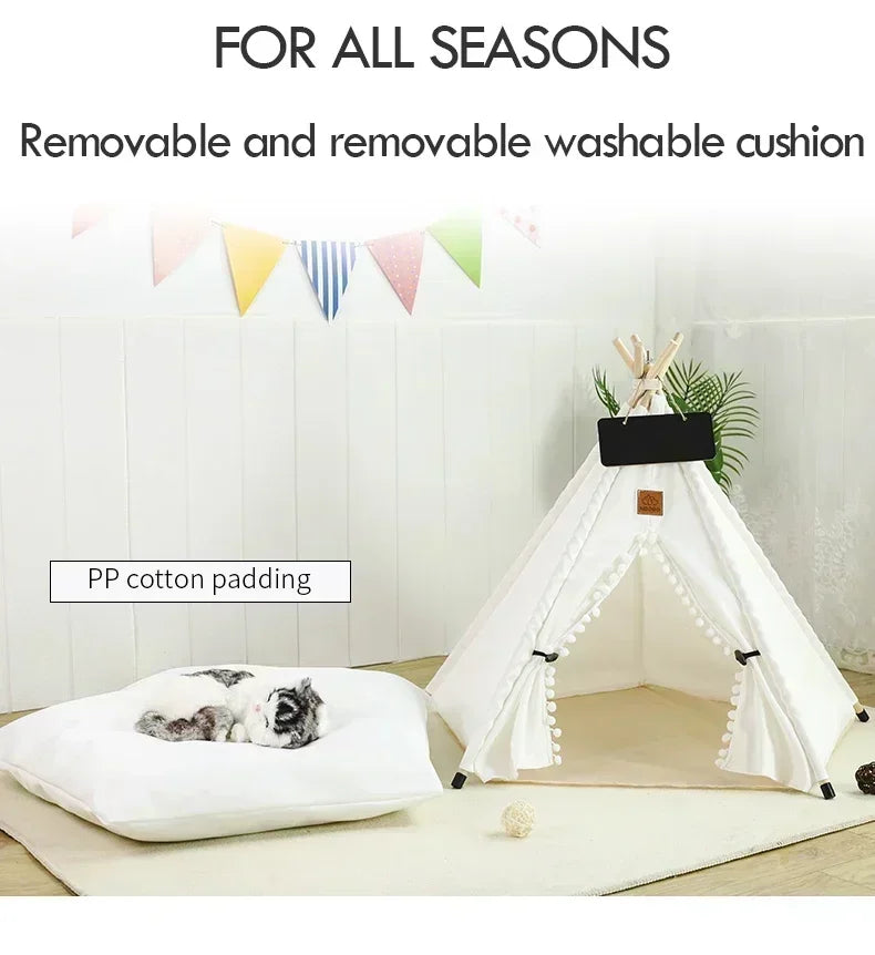 Tenda Tipi para Gatos e Cães, Portátil, Removível, Lavável, Casinha Interna para Filhotes com Almofada e Lousa, Cama para Gato