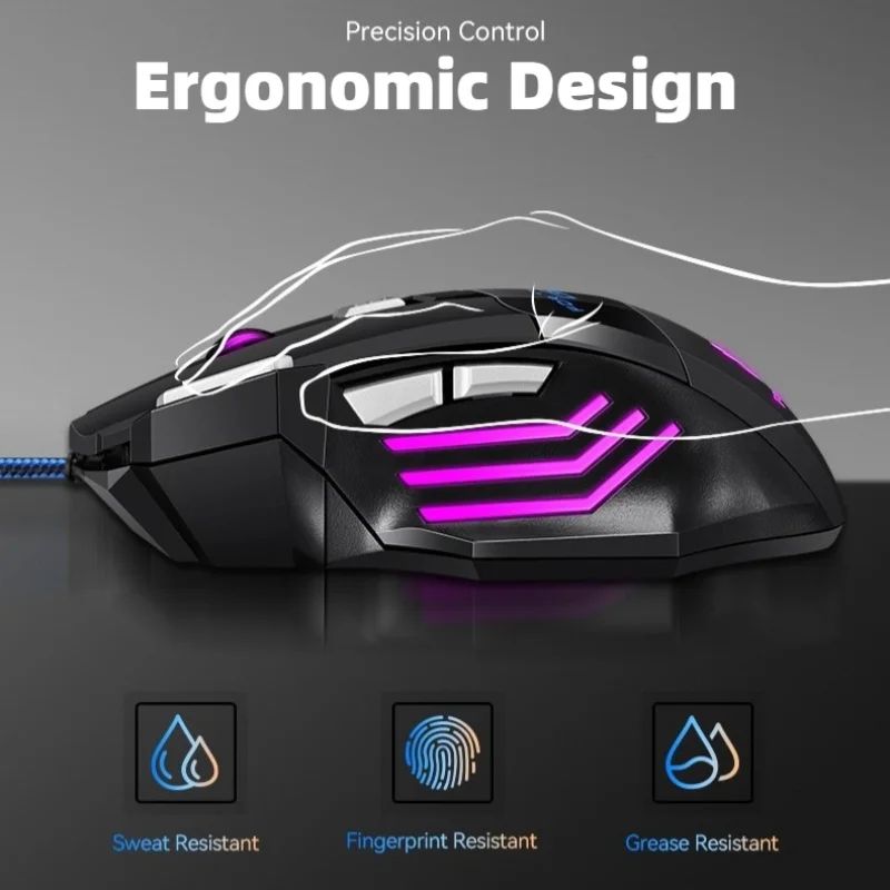 Mouse Gamer USB com Fio G6 7 Botões 5500DPI Ajustável Óptico Ergonômico E-sports para Laptop PC Xiaomi HUAWEI Samsung Pad
