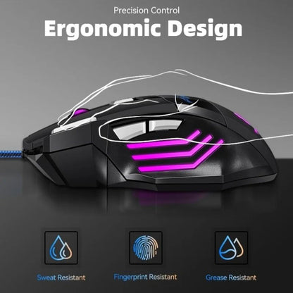 Mouse Gamer USB com Fio G6 7 Botões 5500DPI Ajustável Óptico Ergonômico E-sports para Laptop PC Xiaomi HUAWEI Samsung Pad