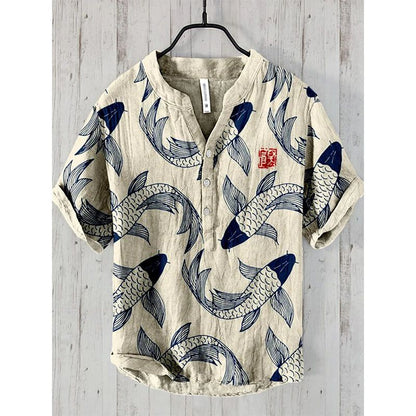 Spring and summer men's and women's shirts independent station casual fish pattern Hawaiian style printed shirts men's tops