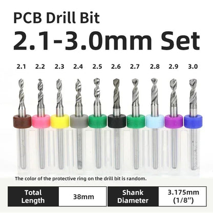 Broca PCB 10pcs Conjunto de Brocas Micro Diâmetro de Aço Tungstênio 1/8" Cabo Fixo Mini Broca CNC 0.1-3.175mm