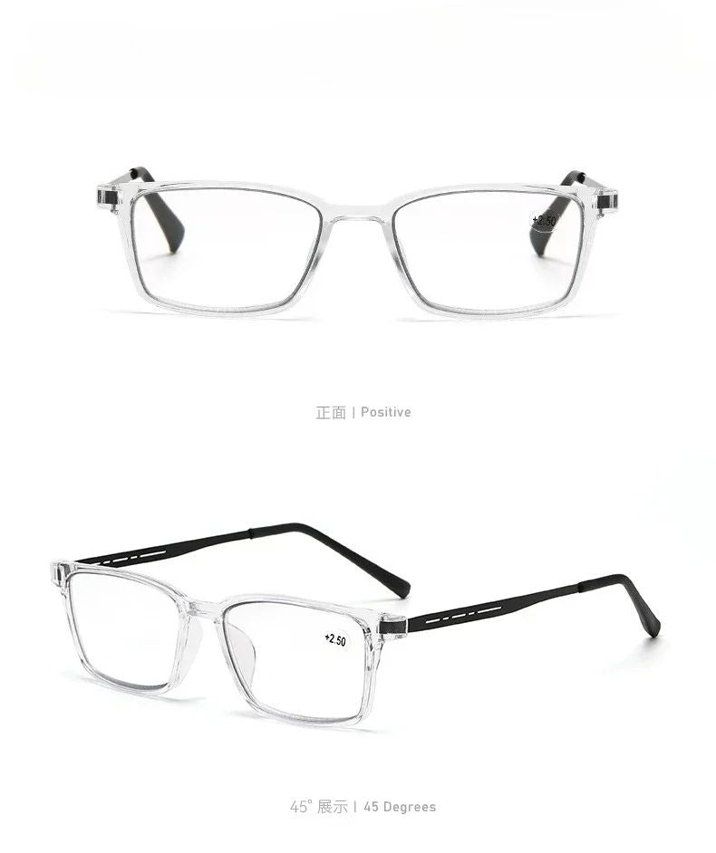 Óculos Multifocal Fotocromático para Presbiopia Armação Quadrada Óculos de Leitura para Negócios Luz Azul Lentes Acabadas para Vista Longa
