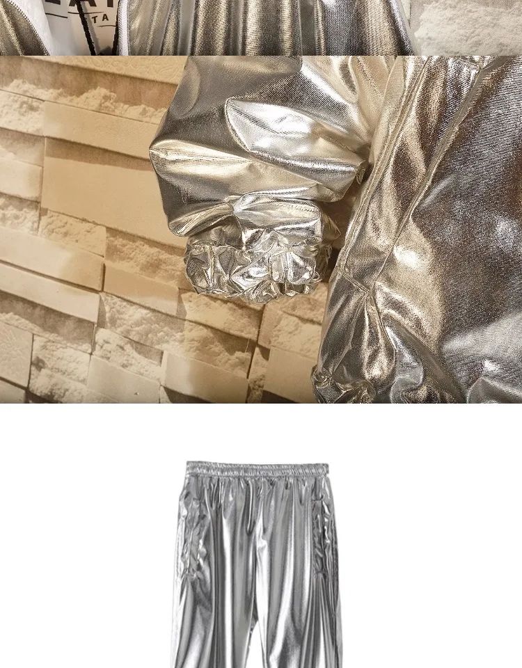 Adults Men's Shiny Metallic Suits Adult Disco Outfit Jacket Pants Halloween Dress Up Nightclub Dance Rave Cosplay Costume