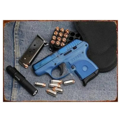 GUNHERO Pistol Metal Wall Signs - Bold Military Style - Perfect Decor for Man Caves, Homes, Bars & Garden Spaces