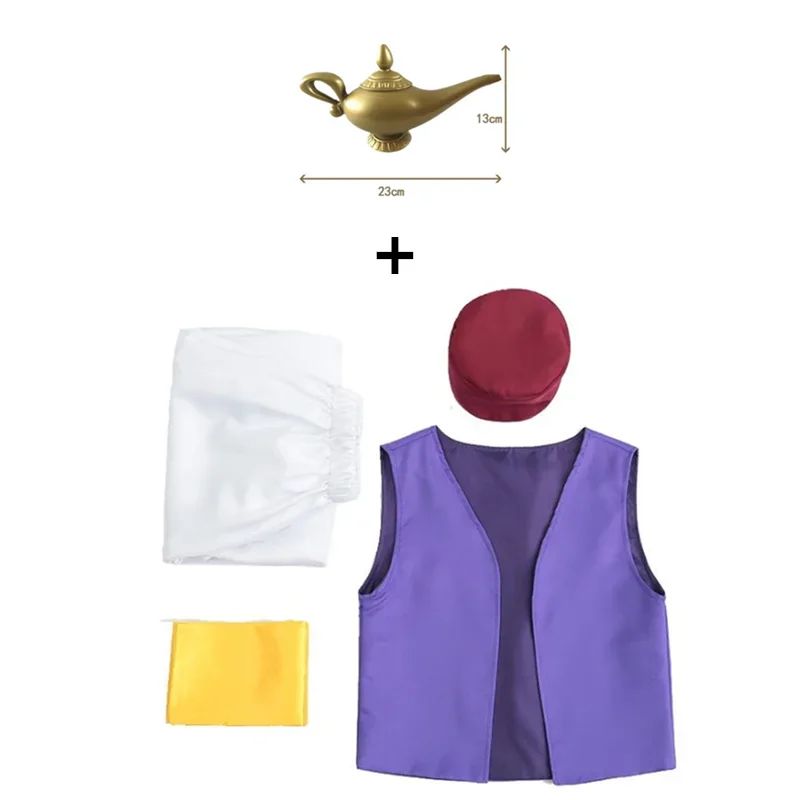 Anime Adult Aladdin Prince Costume Arabian Nights Cosplay with Belt and Hat for Halloween Party Performance God's Lamp Party Cos