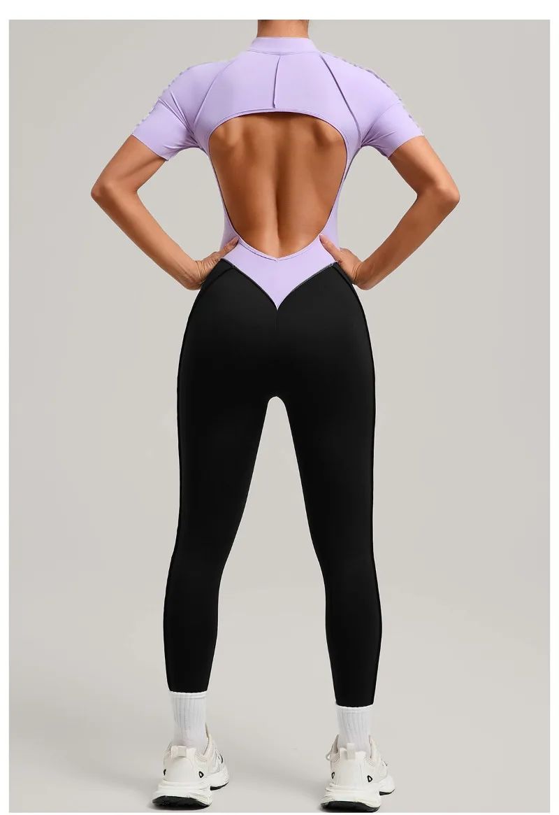 Women's New Yoga Jumpsuits with Contrasting Splicing Beauty Back Slim Fit One-piece Workout Gym Outdoor Sports Fitness Bodysuits