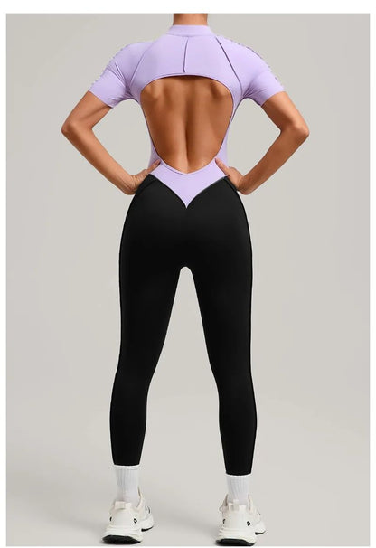 Women's New Yoga Jumpsuits with Contrasting Splicing Beauty Back Slim Fit One-piece Workout Gym Outdoor Sports Fitness Bodysuits