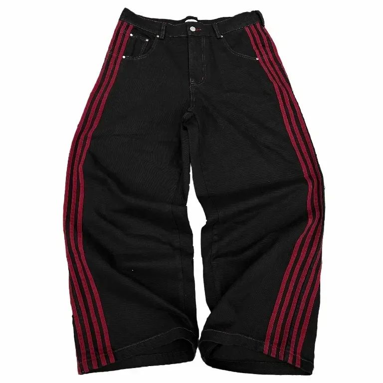 Y2K Baggy Jeans high quality Embroidered Striped Harajuku Sweatpants men women Hip Hop streetwear Casual wide leg Denim Pants