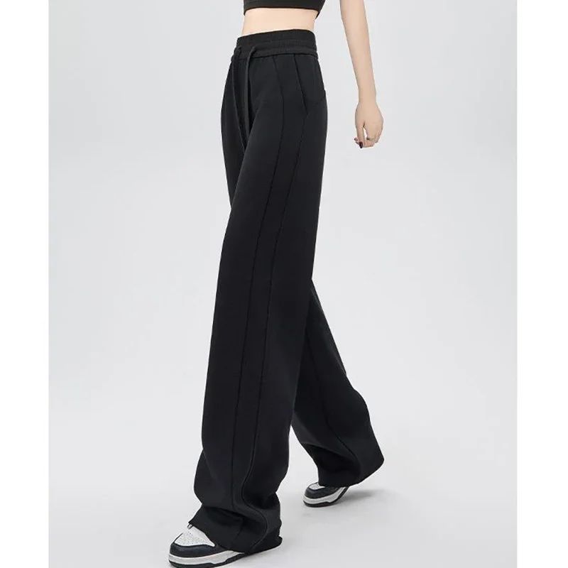 2024 Winter Girls Pants Snow Warm Solid Fleece Sweatpants Lady Korean Style Thicken Thermal High Waisted Straight Leg Trousers