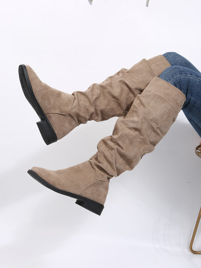 BCEBYL Autumn and Winter Fashion New Sexy Solid Color Warm Round Toe Thick Bottom Low Heel Comfortable Women's Boots Botas Mujer