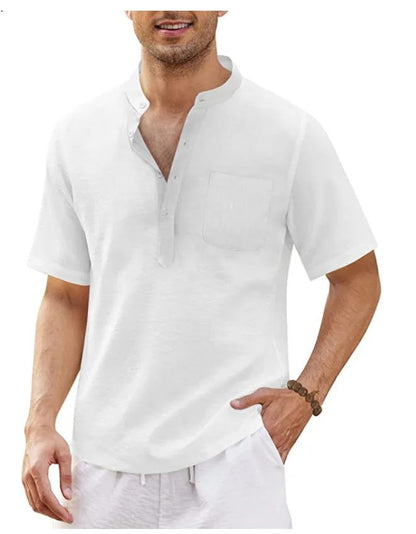 Summer New Men's Short-Sleeved T-shirt Cotton and Linen Led Casual Men's T-shirt Shirt Male  Breathable S-3XL