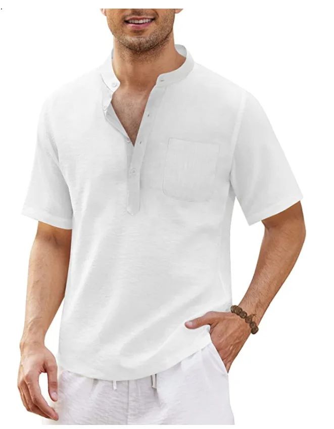 Summer New Men's Short-Sleeved T-shirt Cotton and Linen Led Casual Men's T-shirt Shirt Male  Breathable S-3XL