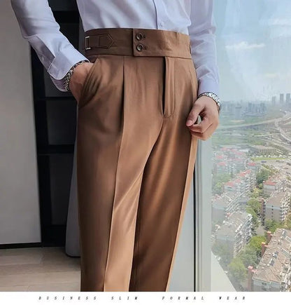Calça Masculina Nadir Coffee Color Clássica Estilosa Paris Botão Prega Única Emagrece Suaviza Sua Silhueta Calça Social Casual