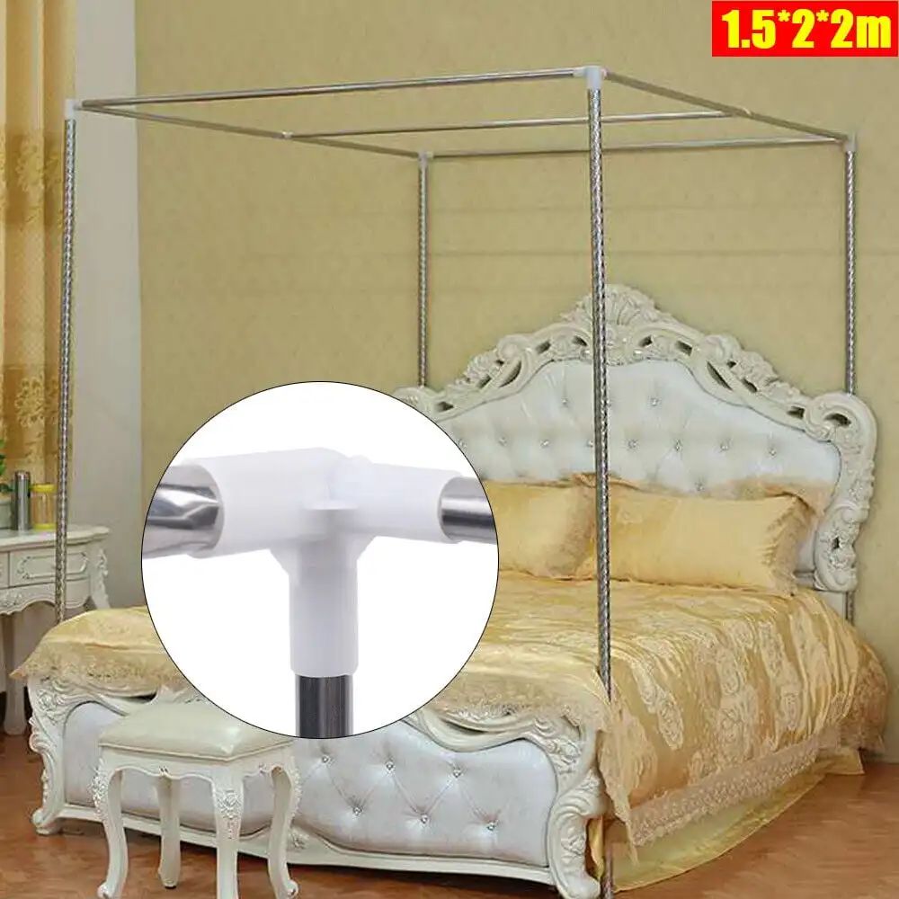 Detachable Mosquito Net Frame?Silver Rust-proof Stainless Steel Bedding Canopy Frame?for 4 Corner Bed for Twin/Full Size Bed