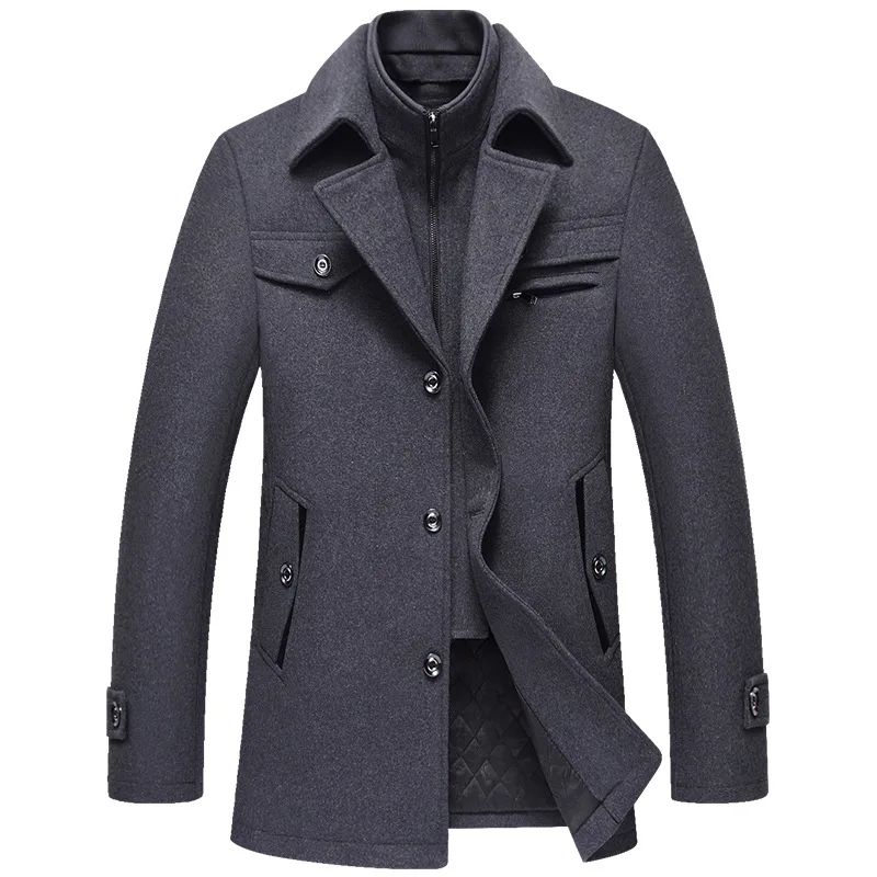 Men Winter Trench Coats Cashmere Wool Blends Man Winter Jackets Overcoats High Quality Male Business Casual Trench Coats 5XL