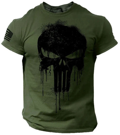 Summer Men's 3D Printed Military Patriotic Skeleton Drop T-shirt Fashion Oversized Crew Neck Sportswear Men's T-shirt
