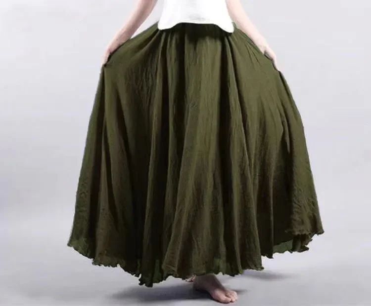 Fashion Solid Cotton Linen Women Skirts Maxi Elegant Harajuku Saia Casual Loose Long Skirt Ladies Clothes Faldas Ropa Mujer