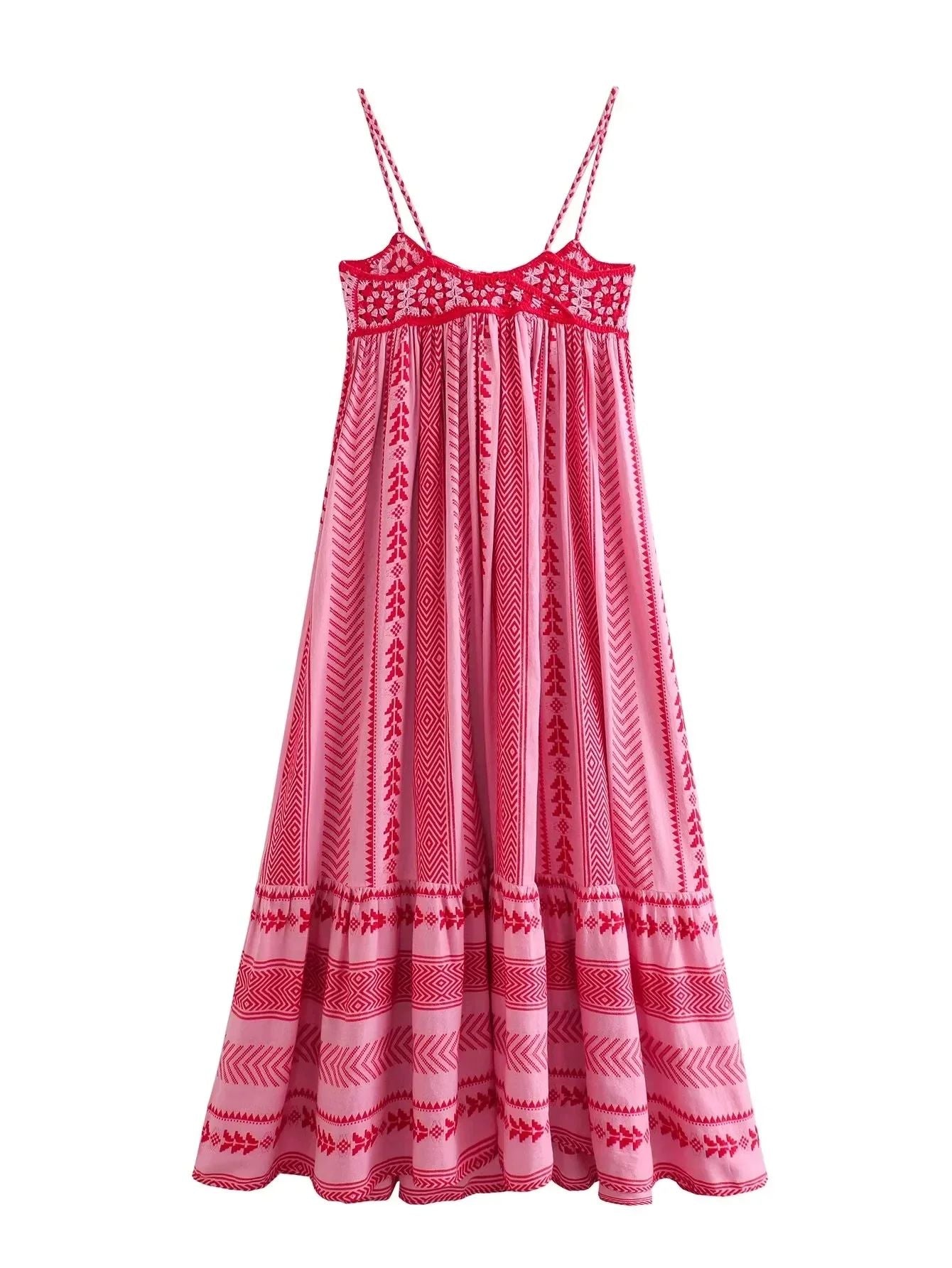 TRAFSHE Women Bohemian Midi Dress Vacation Charm Splice Knitted Vintage Strap Dr