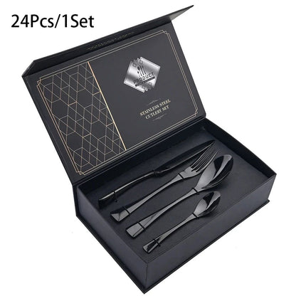 Conjunto de Talheres 24 Peças de Aço Inoxidável 304 Polido Faca Garfo Colher Jogo de Talheres de Cozinha Prata Caixa de Presente