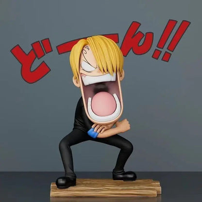 Conjunto de 3 peças One Piece Hungry Trio, Capitão Sanji, Monkey D. Luffy, Roronoa Zoro, modelo de action figure divertido de anime, brinquedo colecionável