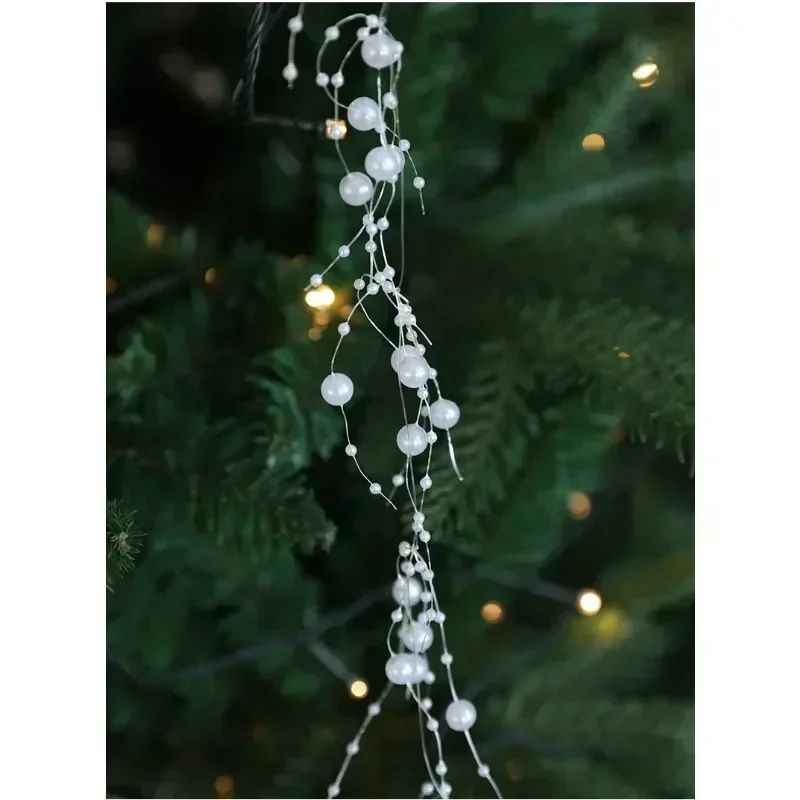 Christmas Pearl Bead Garland with Fishing Line Floral Hanging Ornament Bendable Design for Tree Decor Festival Party Arrangement