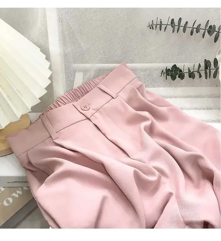 Fashion Elastic High Waist Suit Pants Women Fall Spring Casual Loose Straight Black Trouser Office Ladies Nine Points Streetwear