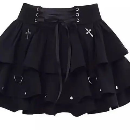 Black Y2K Spicy Girl Bow Tie Cake Skirt High Waist A- Line Mini Skirt Women's Summer New Design Sense Skirts for Girls