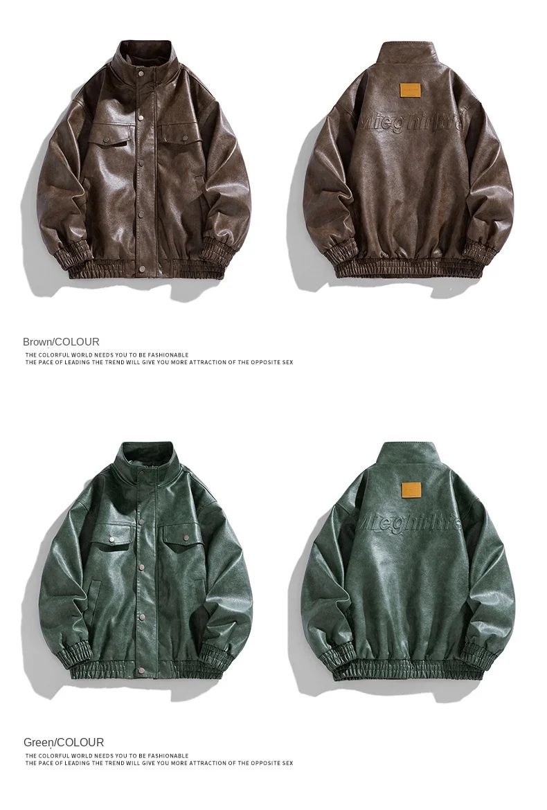 New Retro High Street Versatile Couple Motorcycle Fashionable Breathable Coat Winter Men Handsome Trendy Leather Jacket Comfort