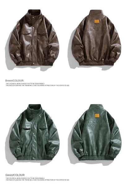 New Retro High Street Versatile Couple Motorcycle Fashionable Breathable Coat Winter Men Handsome Trendy Leather Jacket Comfort