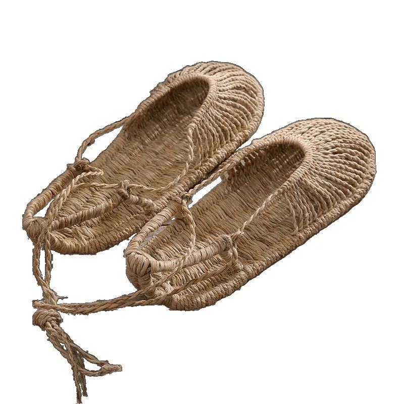 Handwoven Retro Tie-Dye Men's Sandals Comfortable Breathable Performance Slippers Versatile All-Season Flat Knot Slip-On Shoes