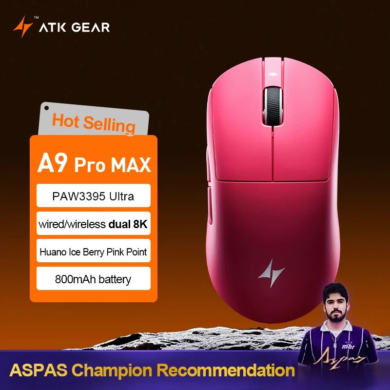 ATK Dragonfly A9 Ultra/A9 Plus Gaming Mouse Dual 8K Polling Tri Mode PAW3395/3950 Sensor Ergonomic  Esport PC Peripheral