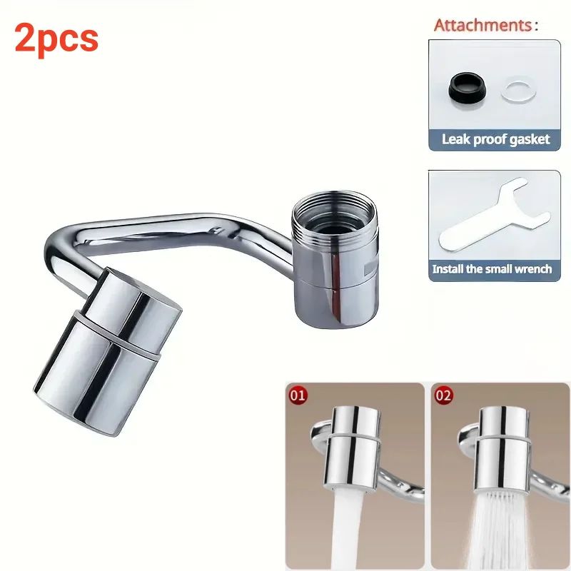 Extensor de Torneira de Cozinha Giratório 1080° com Spray, Aço Inoxidável, À Prova de Respingos, 2 Modos, Bico Arejador para Torneira de Pia