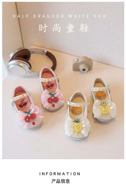 Children's Leather Shoes Autumn New Pink Soft Bottom Flat Kid's Casual Shoes Fashion Cute Cherry Bow Girls' Princess Shoes