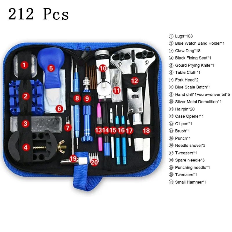 Kit de Ferramentas para Reparo de Relógios Removedor de Pinos de Pulseira Abridor de Caixa Removedor de Pinos de Mola Substituição de Bateria de Relógio Conjunto de Agulhas de Pulseira Acessórios